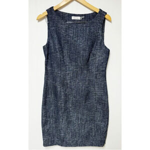 Calvin Klein Women's Blue Sparkle Tweed Dress Full Side Zipper Size 8 BOGO
